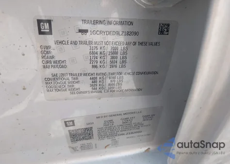 2020 Chevrolet Silverado 1500 4Wd Double Cab Standard Bed Lt z USA, uszkodzony, nr VIN 1GCRYDED9LZ182090